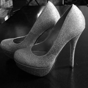 Silver glittered stilettos